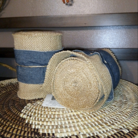 2 Rolls of Burlap with Denim Trim - Picture 7 of 8